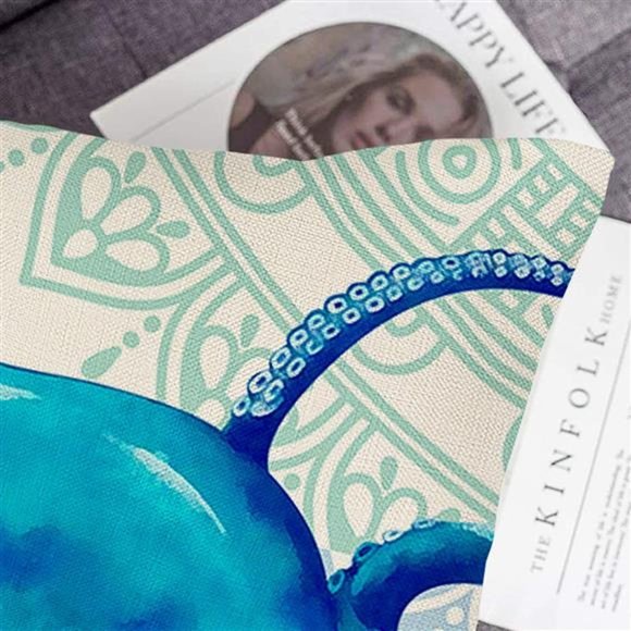 Set of 4 Ocean Theme Summer Pillow Covers 20 x 20 Inch  |  Blue Sea Turtle Beach - Picture 3 of 9